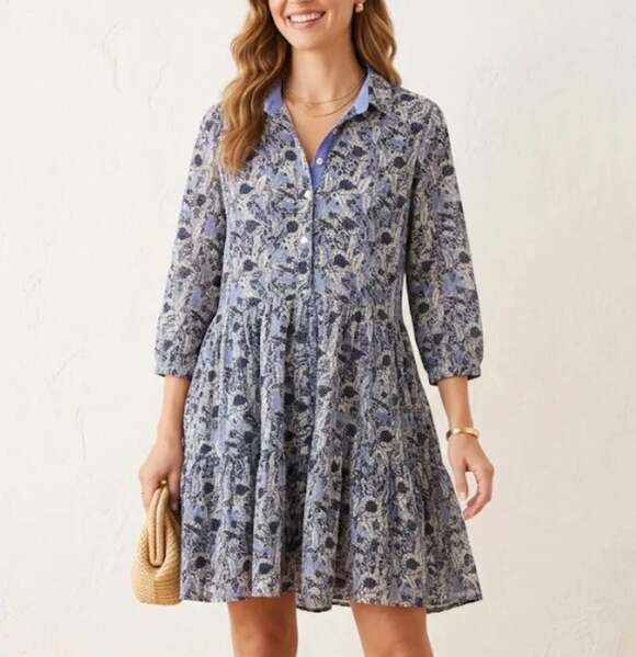Ro's Garden Dresses & Skirts - Tuckernuck | Ro's Garden Blue Floral Tiered Shirt Dress Size M